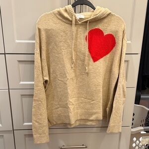 LOFT Beige Hoodie Sweater with Red Heart Motif